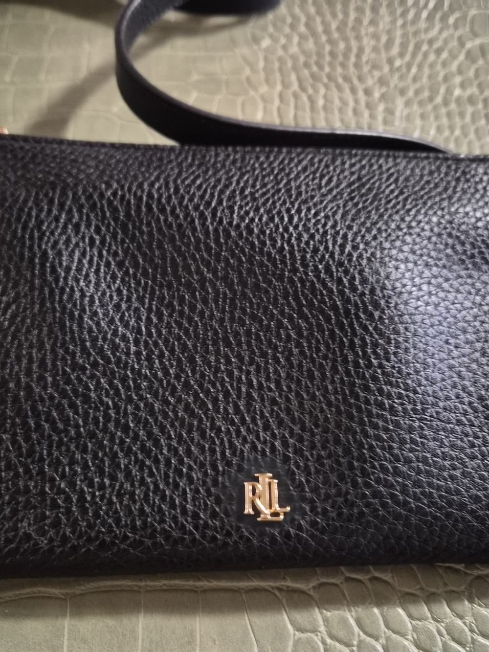 Ralph Lauren Black Leather Mini Bum Bag / Clutch with Gold Logo